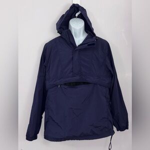 AGAINST THE ELEMENTS Men’s Navy Blue Long Sleeve Hooded Windbreaker Size M